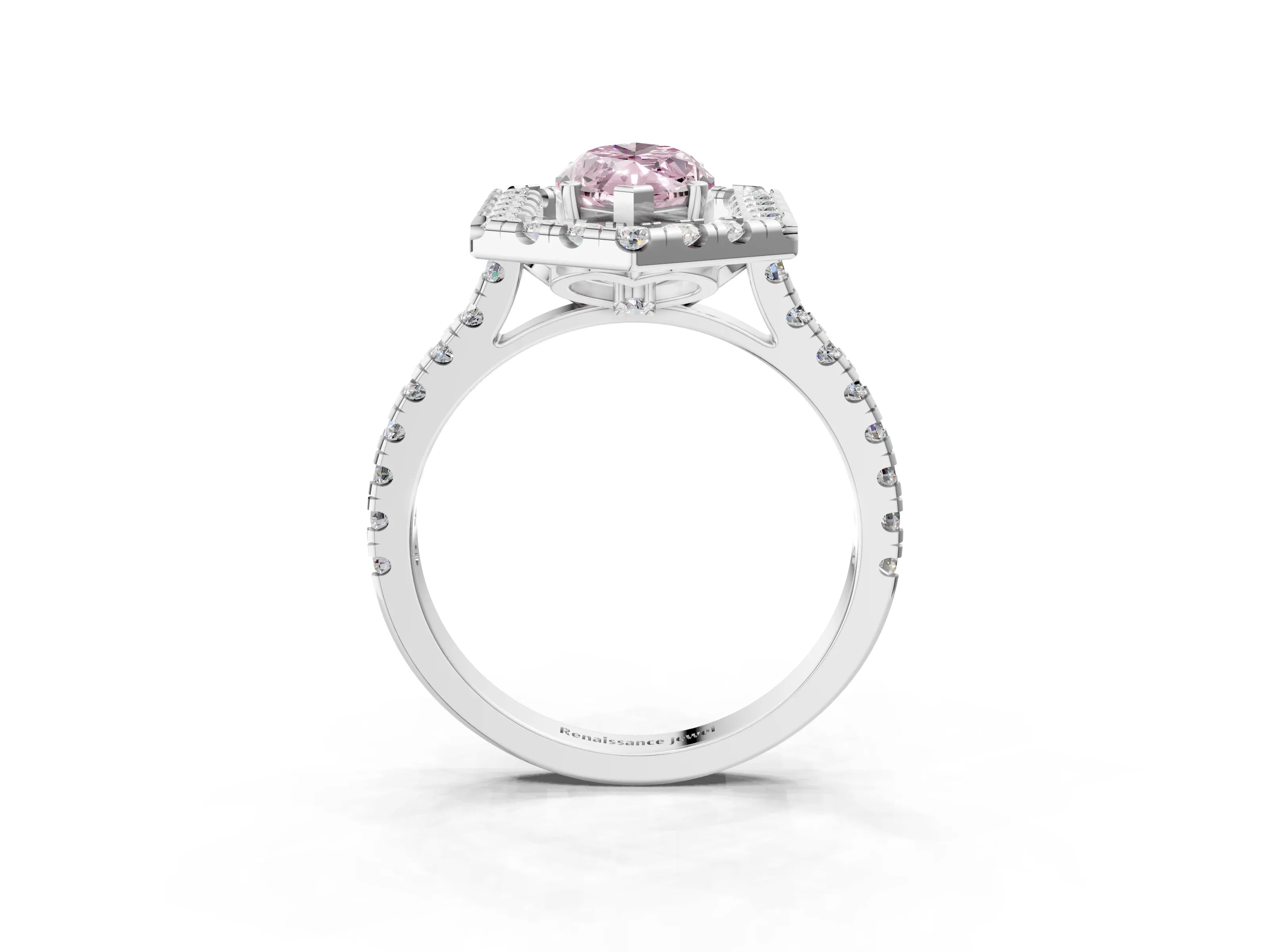 Silver Hexagonal Halo Fancy Pink Marquise Cut Diamond Pavé Band with Four-Prong Setting_15