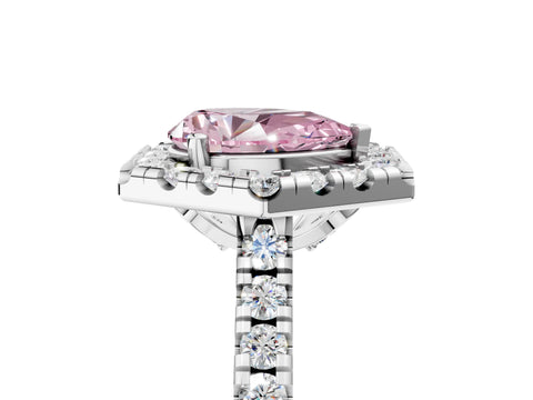 Silver Hexagonal Halo Fancy Pink Pear Cut Diamond Pavé Band with Four-Prong Setting_11
