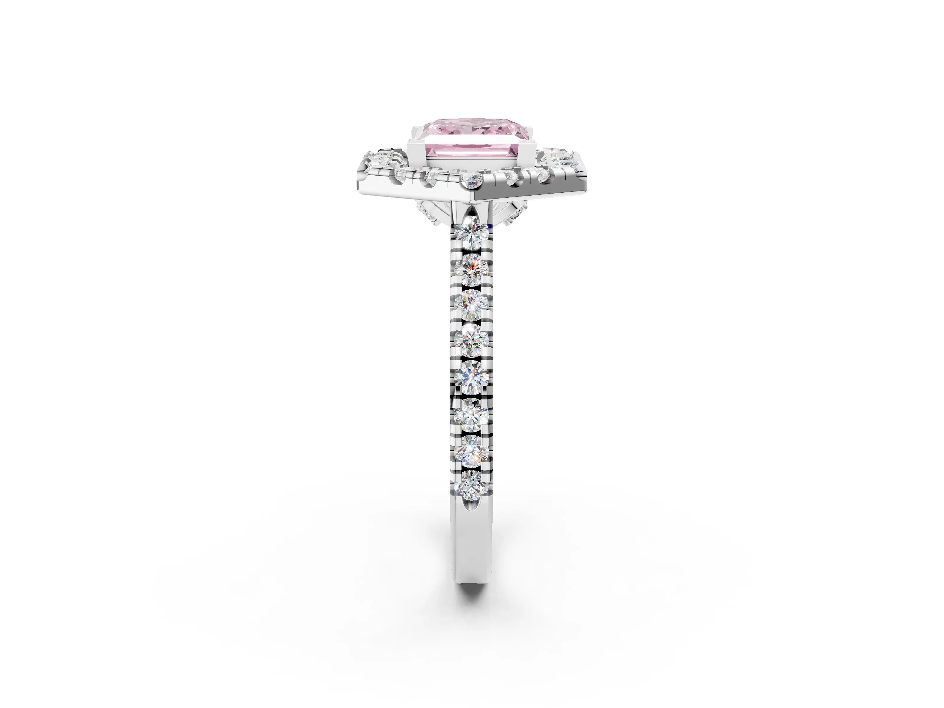Silver Hexagonal Halo Fancy Pink Princess Cut Diamond Pavé Band with Four-Prong Setting_14