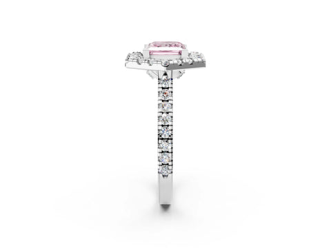 Silver Hexagonal Halo Fancy Pink Princess Cut Diamond Pavé Band with Four-Prong Setting_14