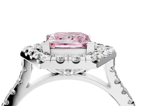 Silver Hexagonal Halo Fancy Pink Princess Cut Diamond Pavé Band with Four-Prong Setting_16