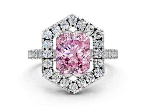 Silver Hexagonal Halo Fancy Pink Radiant Cut Diamond Pavé Band with Four-Prong Setting_6