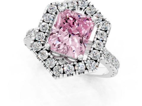 Silver Hexagonal Halo Fancy Pink Radiant Cut Diamond Pavé Band with Four-Prong Setting_7