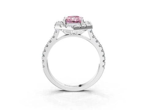 Silver Hexagonal Halo Fancy Pink Radiant Cut Diamond Pavé Band with Four-Prong Setting_9