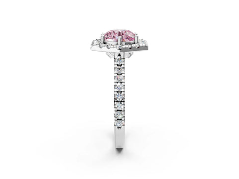 Silver Hexagonal Halo Fancy Pink Round Cut Diamond Pavé Band with Four-Prong Setting_8