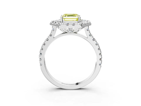 Silver Hexagonal Halo Fancy Yellow Asscher Cut Diamond Pavé Band with Four-Prong Setting_15