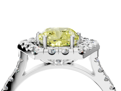 Silver Hexagonal Halo Fancy Yellow Cushion Cut Diamond Pavé Band with Four-Prong Setting_10