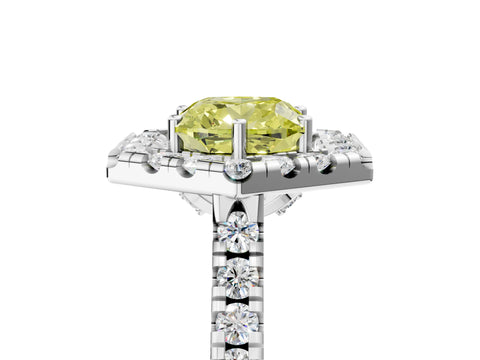 Silver Hexagonal Halo Fancy Yellow Cushion Cut Diamond Pavé Band with Four-Prong Setting_11