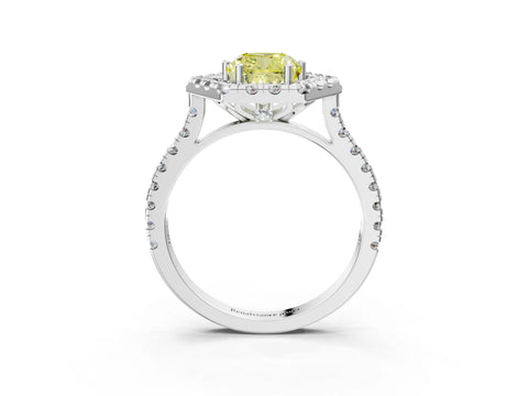 Silver Hexagonal Halo Fancy Yellow Cushion Cut Diamond Pavé Band with Four-Prong Setting_9