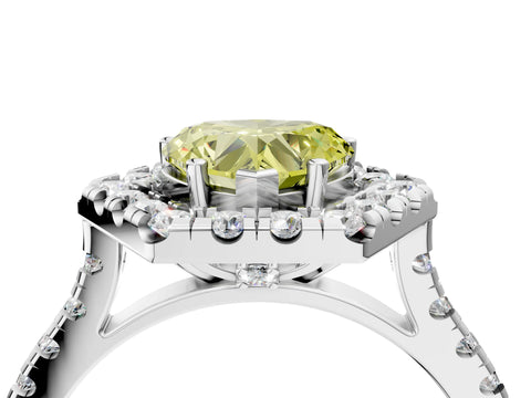 Silver Hexagonal Halo Fancy Yellow Heart Cut Diamond Pavé Band with Four-Prong Setting_46