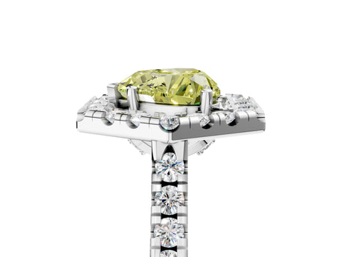 Silver Hexagonal Halo Fancy Yellow Heart Cut Diamond Pavé Band with Four-Prong Setting_47