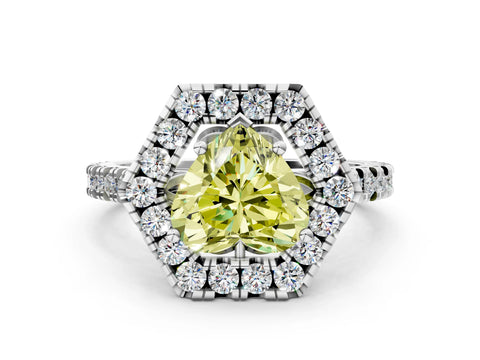 Silver Hexagonal Halo Fancy Yellow Heart Cut Diamond Pavé Band with Four-Prong Setting_84