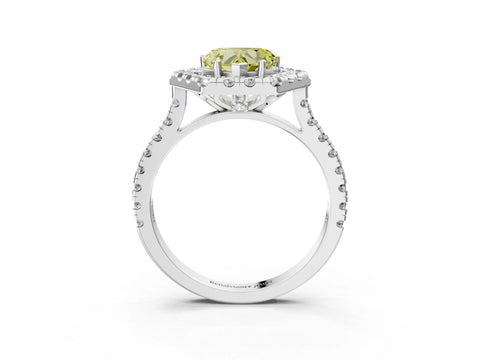 Silver Hexagonal Halo Fancy Yellow Heart Cut Diamond Pavé Band with Four-Prong Setting_87