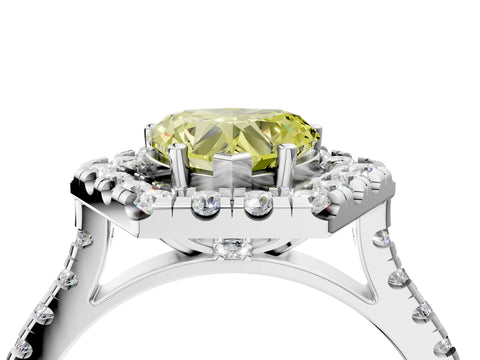 Silver Hexagonal Halo Fancy Yellow Heart Cut Diamond Pavé Band with Four-Prong Setting_88