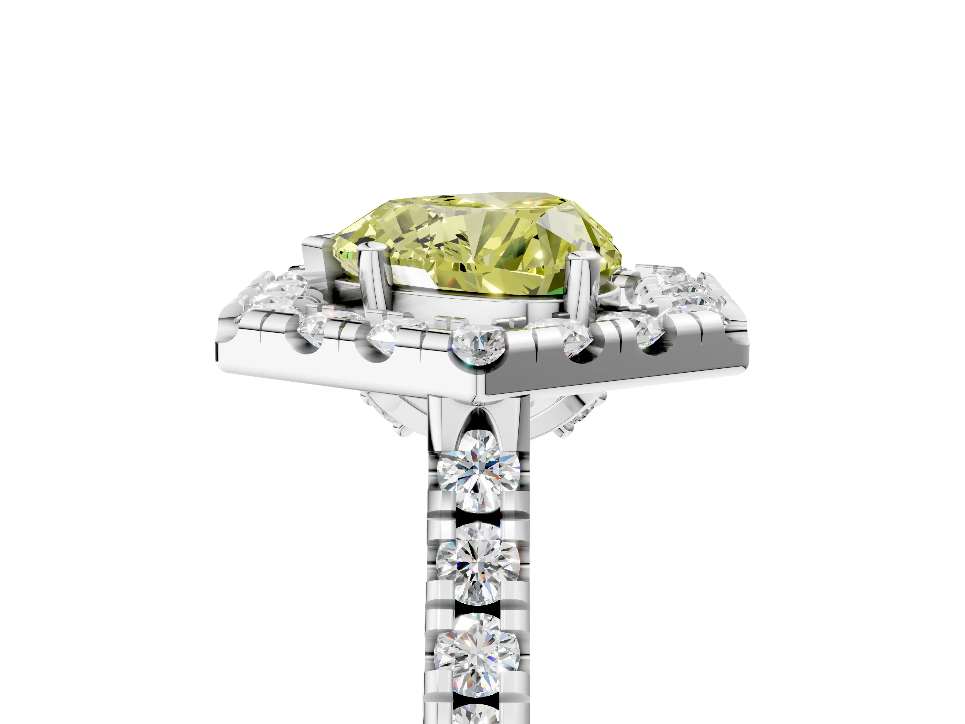 Silver Hexagonal Halo Fancy Yellow Heart Cut Diamond Pavé Band with Four-Prong Setting_89