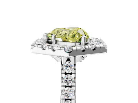 Silver Hexagonal Halo Fancy Yellow Heart Cut Diamond Pavé Band with Four-Prong Setting_89
