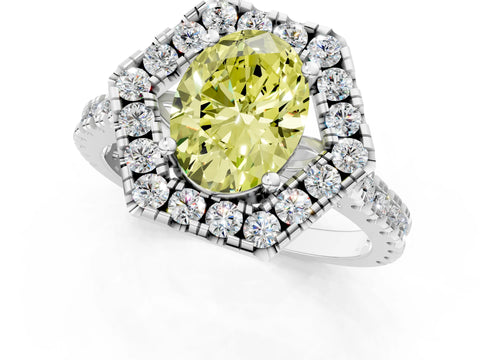Silver Hexagonal Halo Fancy Yellow Oval Cut Diamond Pavé Band with Four-Prong Setting_13