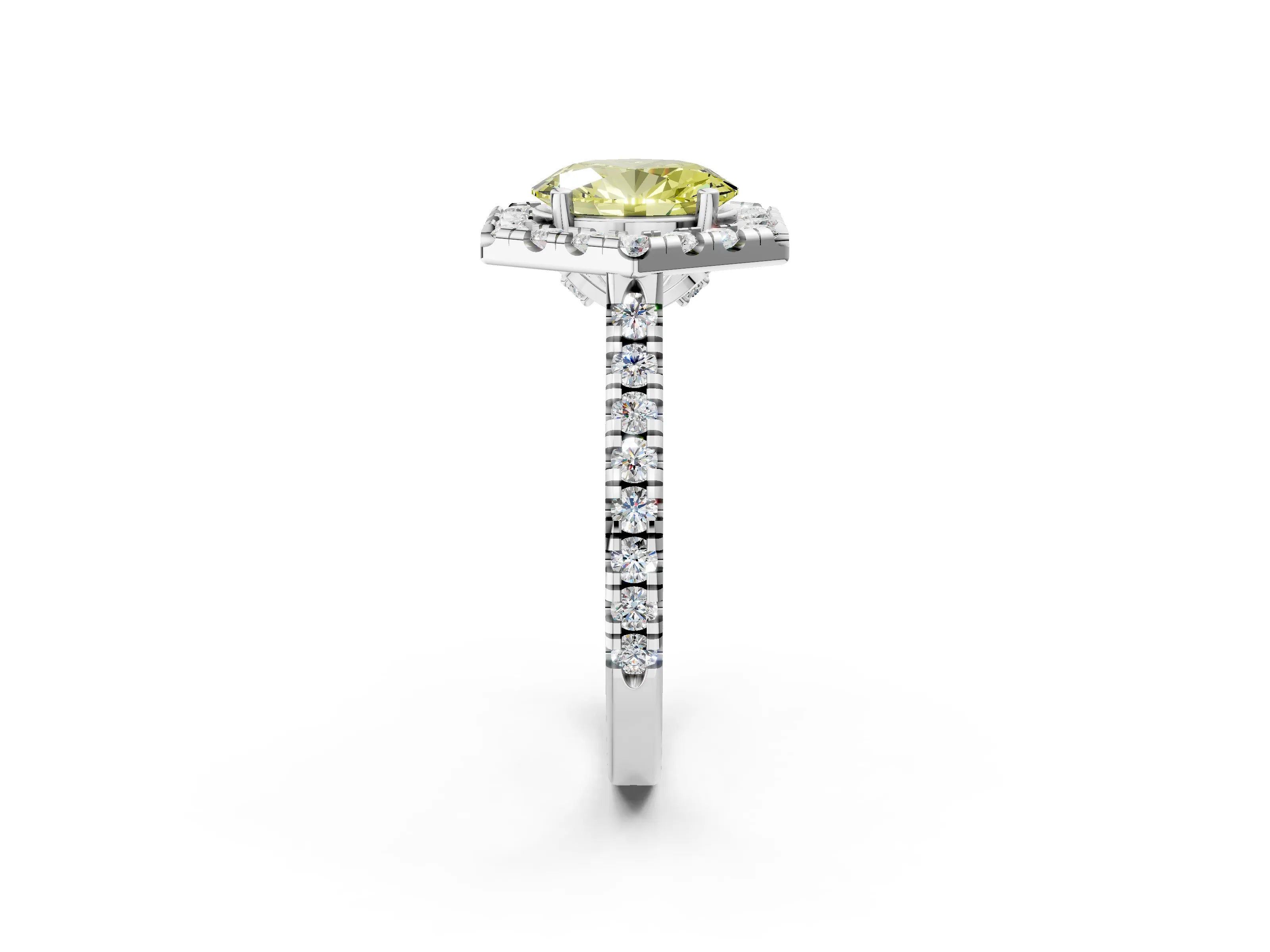 Silver Hexagonal Halo Fancy Yellow Oval Cut Diamond Pavé Band with Four-Prong Setting_14