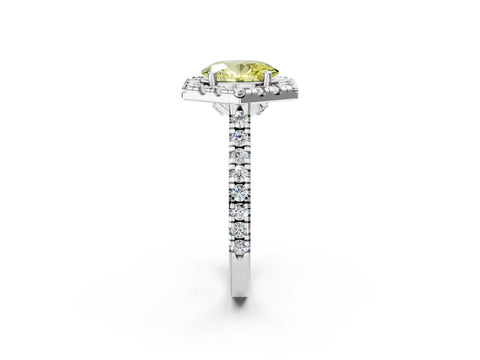 Silver Hexagonal Halo Fancy Yellow Oval Cut Diamond Pavé Band with Four-Prong Setting_14