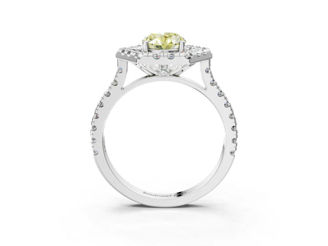 Silver Hexagonal Halo Fancy Yellow Oval Cut Diamond Pavé Band with Four-Prong Setting_15