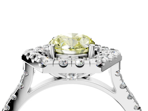 Silver Hexagonal Halo Fancy Yellow Oval Cut Diamond Pavé Band with Four-Prong Setting_16