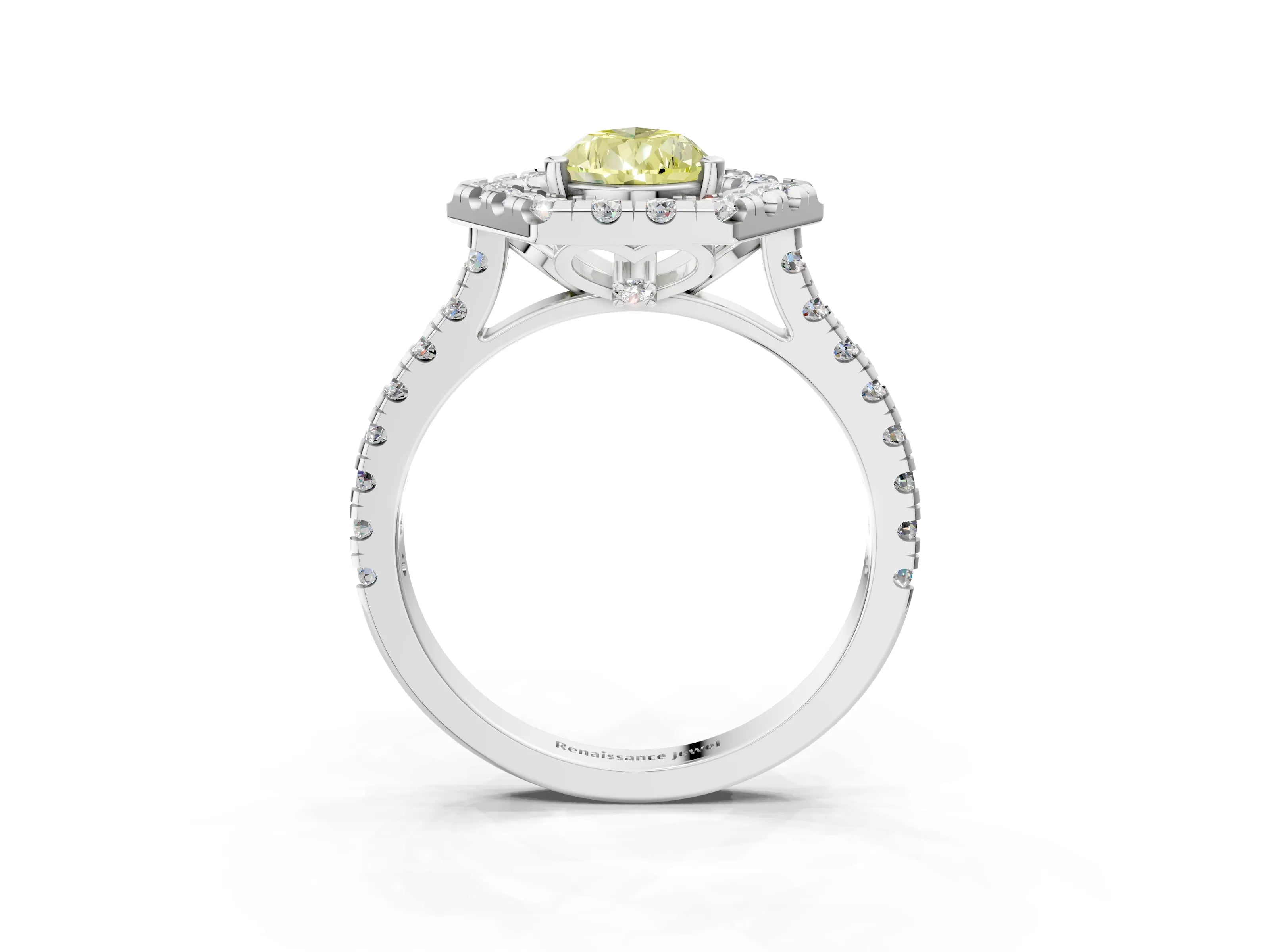 Silver Hexagonal Halo Fancy Yellow Pear Cut Diamond Pavé Band with Four-Prong Setting_15