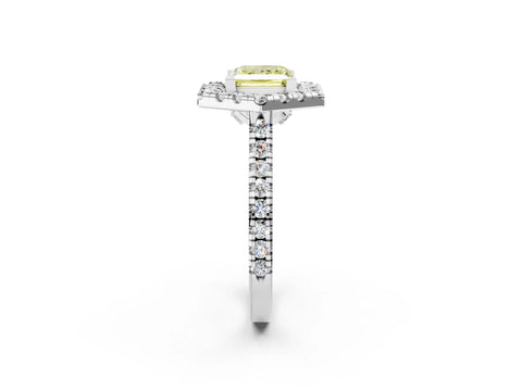 Silver Hexagonal Halo Fancy Yellow Princess Cut Diamond Pavé Band with Four-Prong Setting_8
