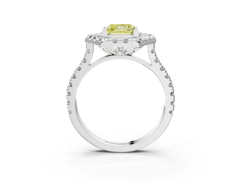Silver Hexagonal Halo Fancy Yellow Princess Cut Diamond Pavé Band with Four-Prong Setting_9