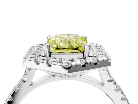 Silver Hexagonal Halo Fancy Yellow Radiant Cut Diamond Pavé Band with Four-Prong Setting_10