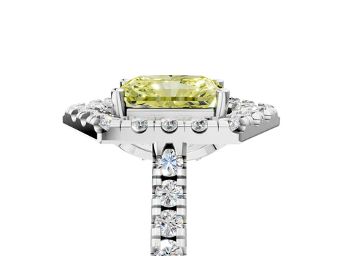 Silver Hexagonal Halo Fancy Yellow Radiant Cut Diamond Pavé Band with Four-Prong Setting_11
