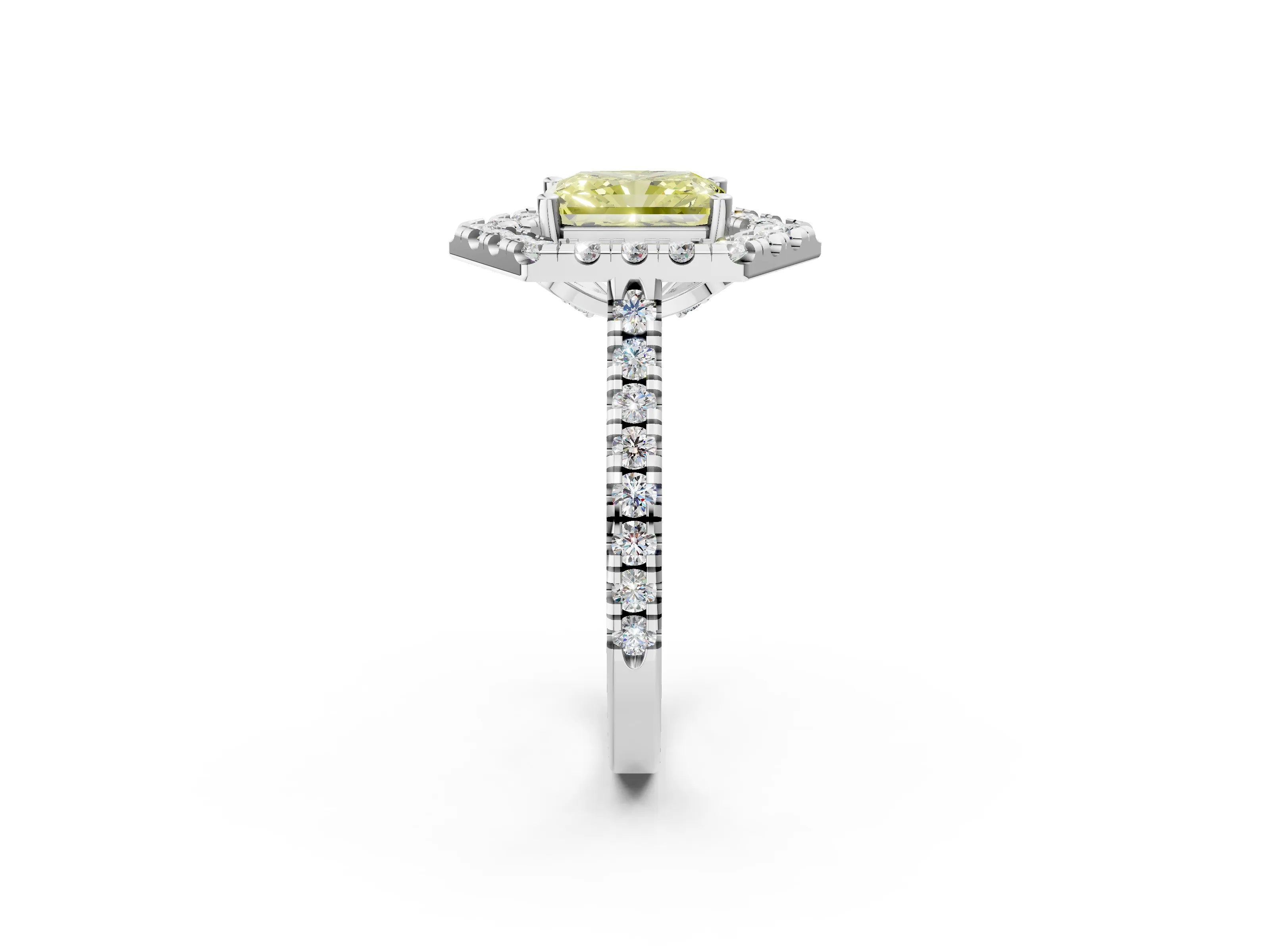 Silver Hexagonal Halo Fancy Yellow Radiant Cut Diamond Pavé Band with Four-Prong Setting_8