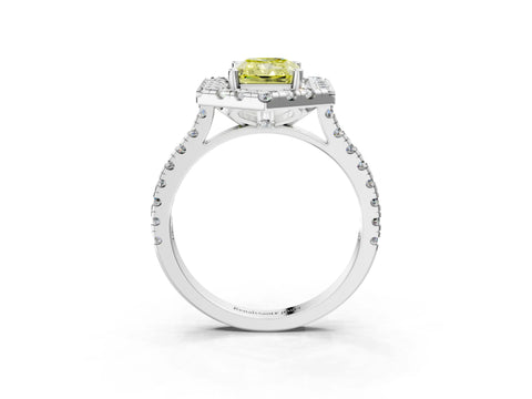 Silver Hexagonal Halo Fancy Yellow Radiant Cut Diamond Pavé Band with Four-Prong Setting_9