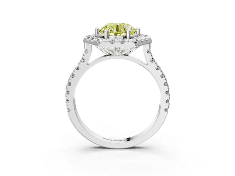 Silver Hexagonal Halo Fancy Yellow Round Cut Diamond Pavé Band with Four-Prong Setting_39