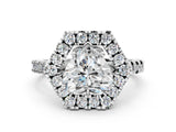 Silver Hexagonal Halo Heart Cut Diamond Pavé Band with Four-Prong Setting_3