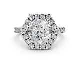 Silver Hexagonal Halo Oval Cut Diamond Pavé Band with Four-Prong Setting_3