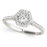 Silver Hexagonal Halo Round Diamond Pavé Band with Four-Prong Setting 1