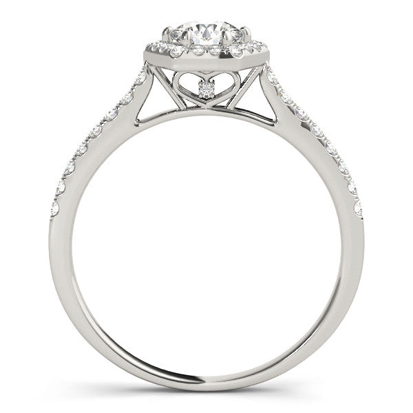 White gold Hexagonal Halo Round Diamond Pavé Band with Four-Prong Setting