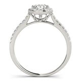 14K White Gold Hexagonal Halo 4.92 Carat E VVS2 Round Diamond Pavé Band with Four-Prong Setting
