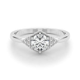 Silver Hexagonal Halo Round Diamond Solitaire with Pavé Band and Four-Prong Setting 2