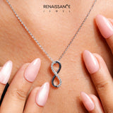 Silver Infinity Pendant with Round Brilliant Diamonds in Pavé Setting