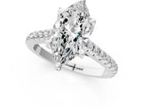 Silver Marquise Brilliant Diamond Solitaire with Pavé Band and Four-Prong Setting 1