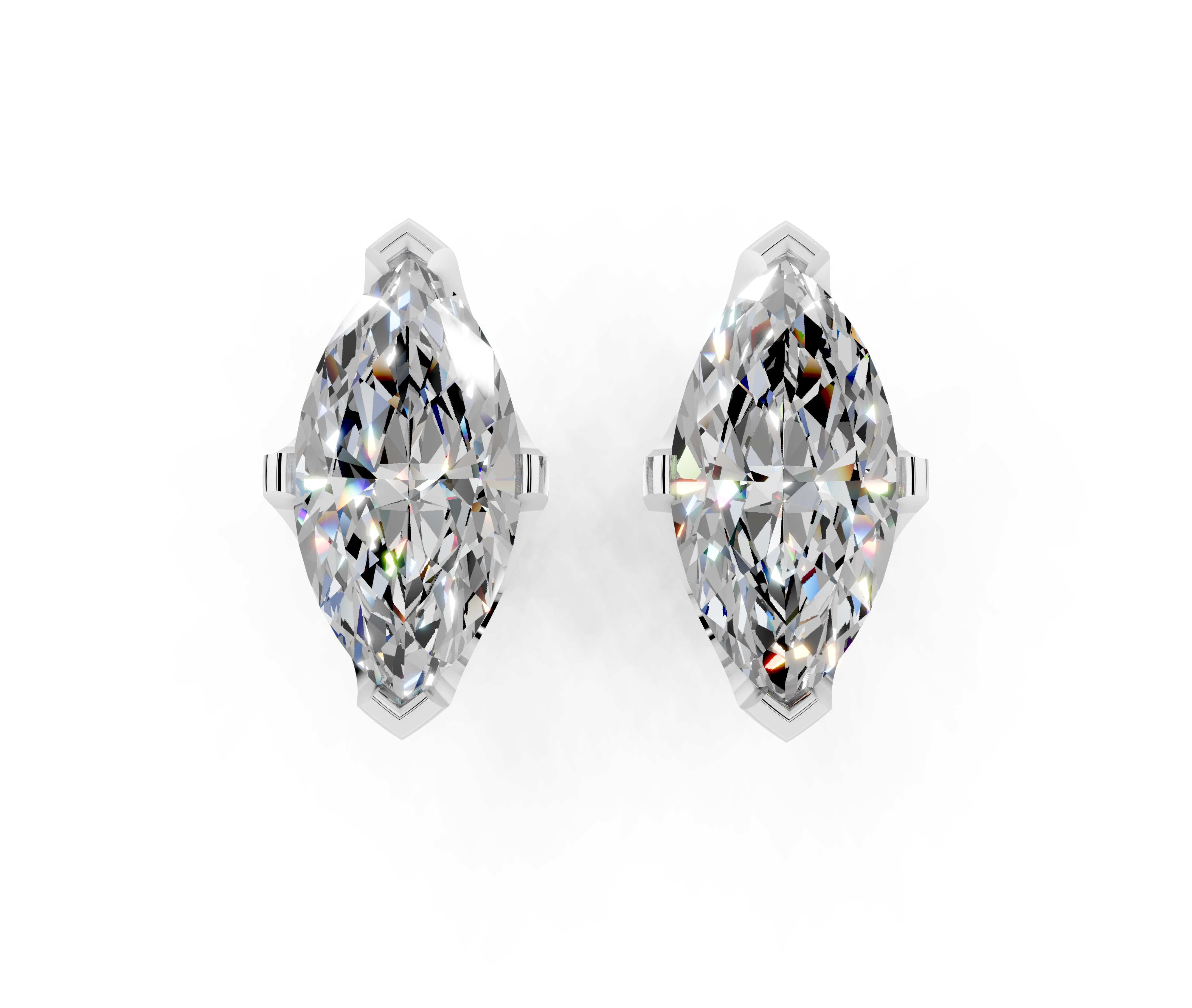 Silver Marquise Brilliant Diamond Stud Earrings 1