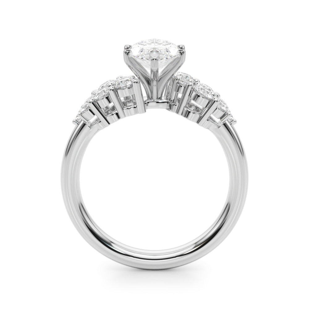 Silver Marquise Cluster Diamond Engagement Ring with Pavé Band and Four-Prong Setting 1