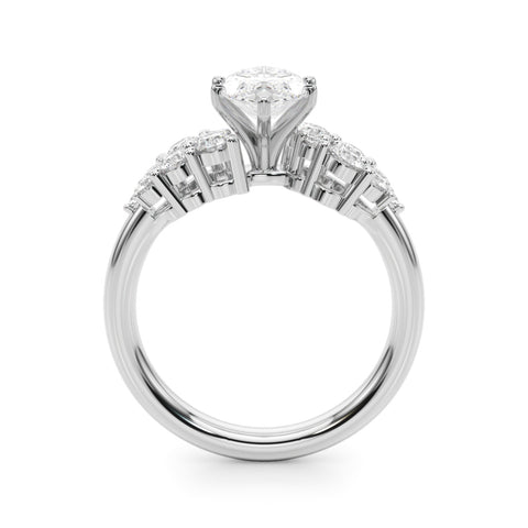 Silver Marquise Cluster Diamond Engagement Ring with Pavé Band and Four-Prong Setting 1