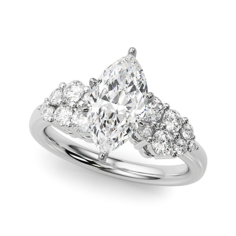 Silver Marquise Cluster Diamond Engagement Ring with Pavé Band and Four-Prong Setting 2