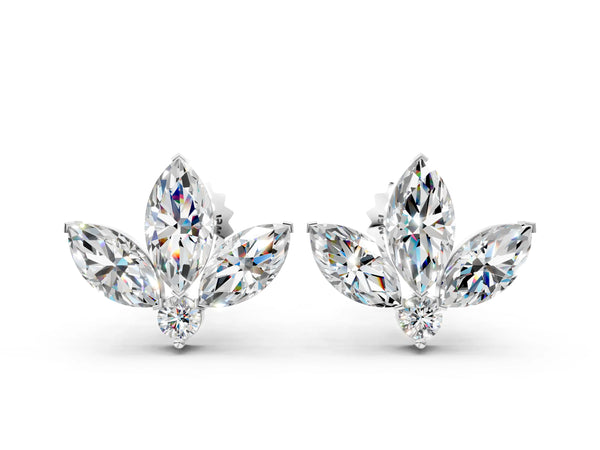Silver Marquise Cluster Stud Earrings with Round Prong Setting