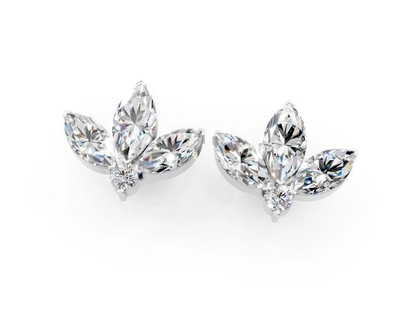 Silver Marquise Cluster Stud Earrings with Round Prong Setting