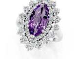 Silver Marquise Cut Amethyst Floral Double Halo Engagement Ring with Prong Setting_169