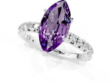 Silver Marquise Cut Amethyst Pavé Solitaire Ring with Round Band and Prong Setting_43