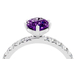 Silver Marquise Cut Amethyst Pavé Solitaire Ring with Round Band and Prong Setting_46